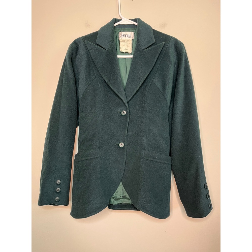 80s Bernard Perris Teal Blue Wool Sharp Label Minimalist Old Money Blazer M